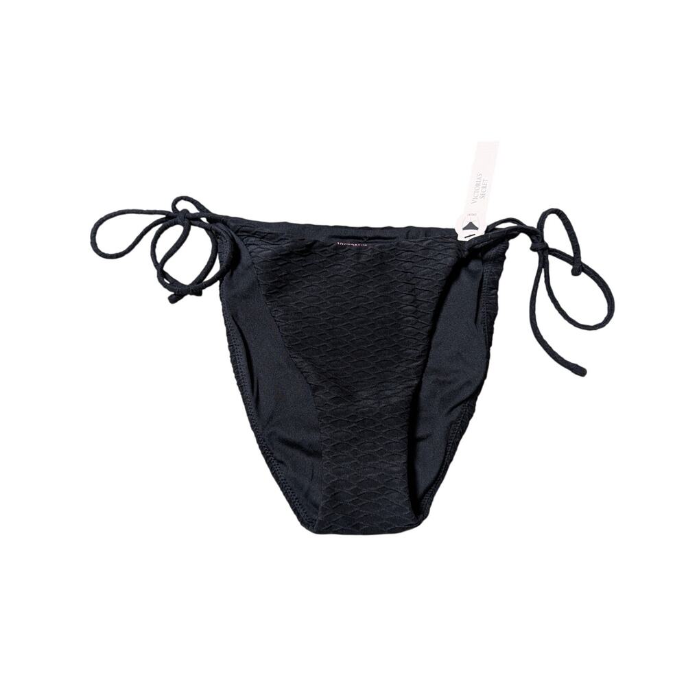 Victoria's Secret Women's Black Textured Cheeky Side Tie Bikini Bottoms S NWT - Picture 1 of 6